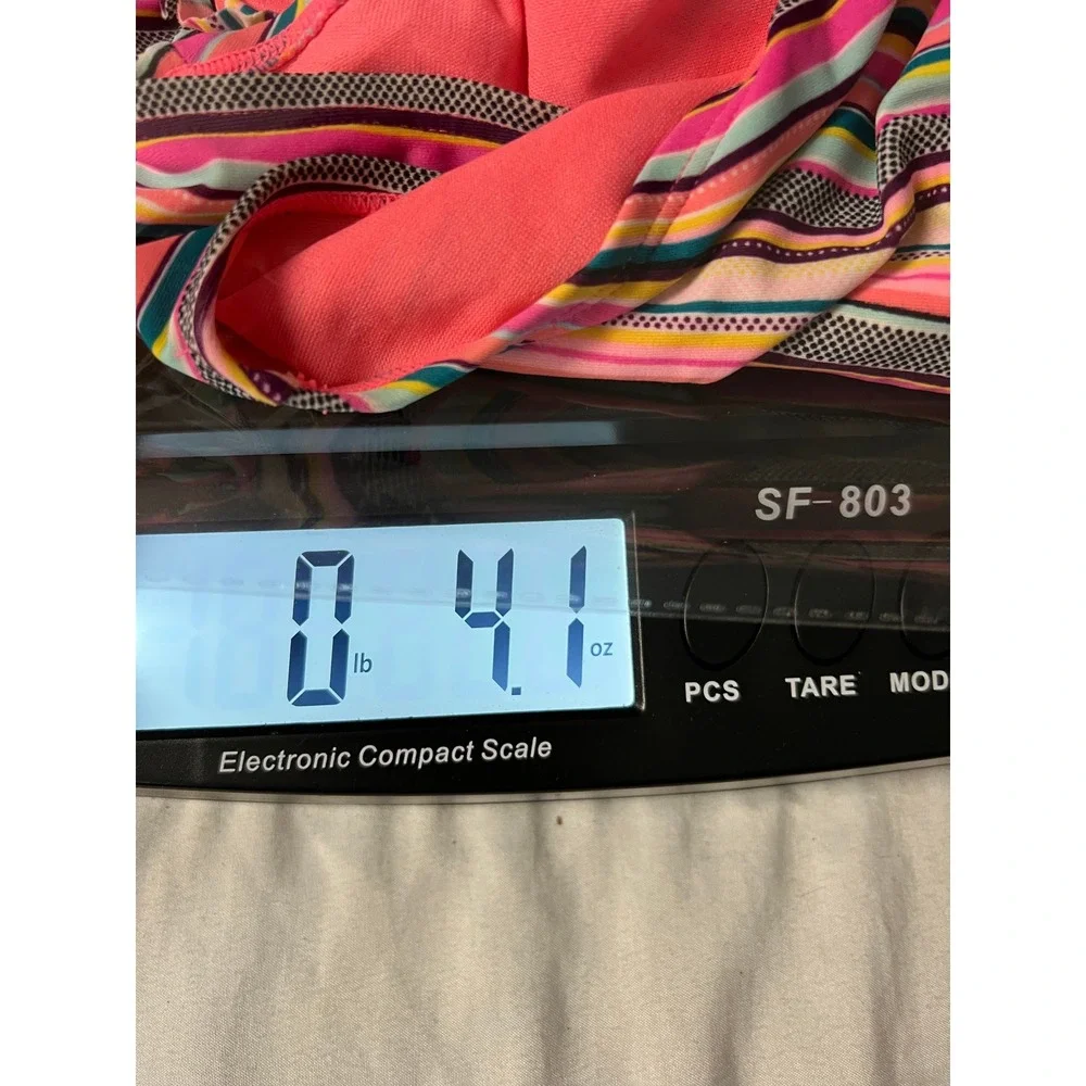 Malibu Design Group Girls Striped Pom-Pom Tankini Swimsuit Set Pink Multi Sz 12